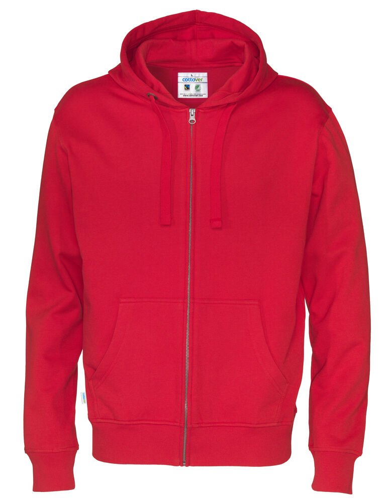 HOODIE FULL ZIP MAN - GOTS GECERTIFICEERD — Rood