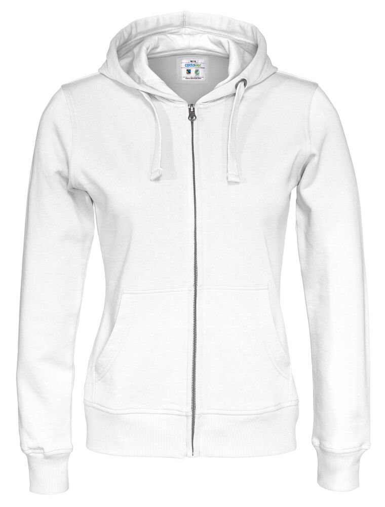 HOODIE FULL ZIP LADY - GOTS GECERTIFICEERD — Wit