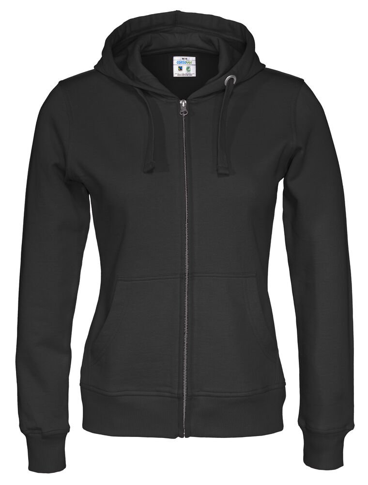 HOODIE FULL ZIP LADY - GOTS GECERTIFICEERD — Zwart