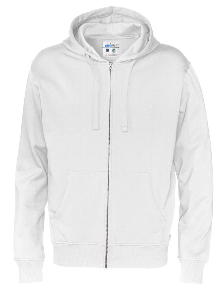 HOODIE FULL ZIP MAN - GOTS GECERTIFICEERD — Wit