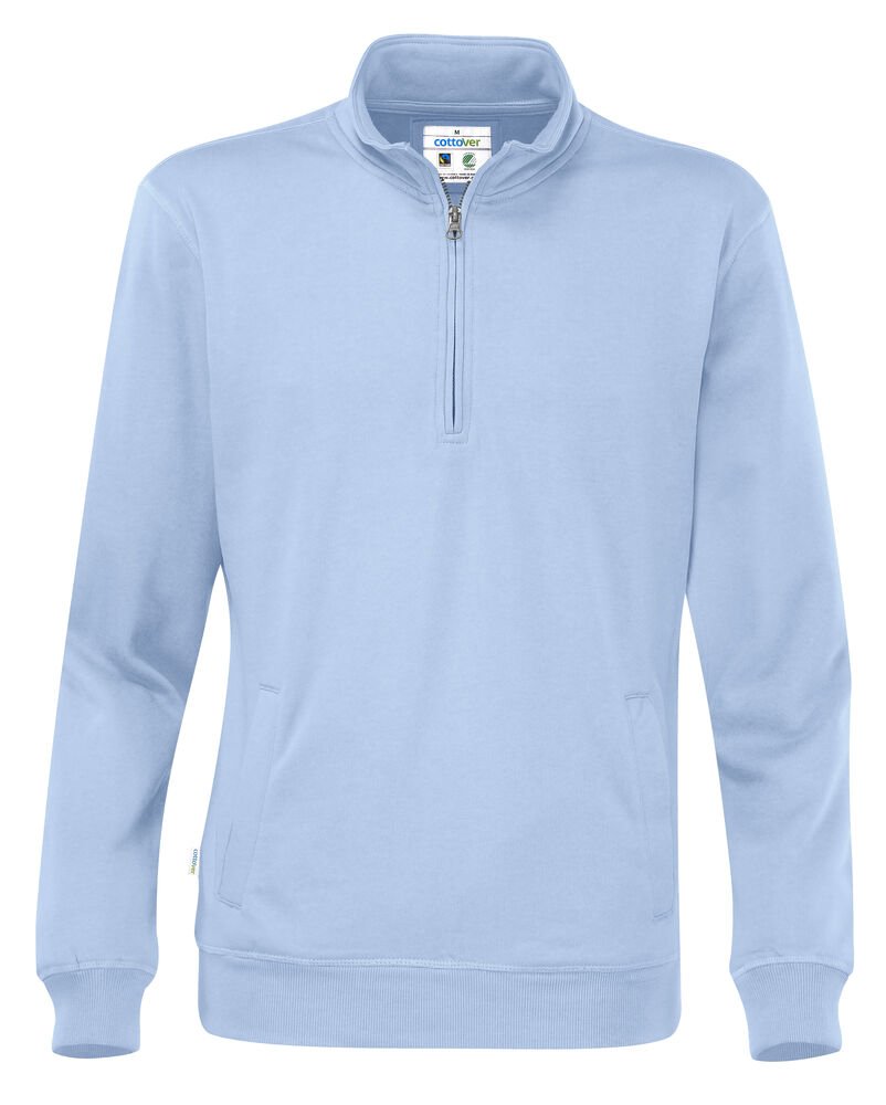 SWEATER HALF ZIP UNISEX - GOTS GECERTIFICEERD — Hemelsblauw