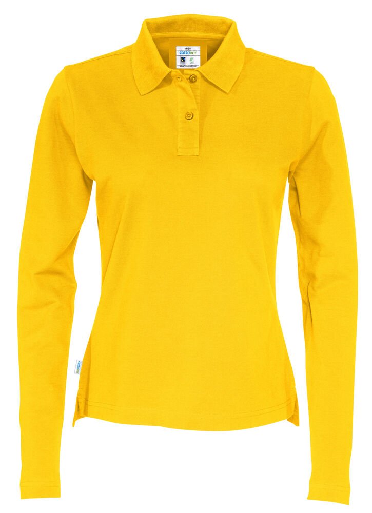 POLO PIQUE LONG SLEEVE LADY - GOTS GECERTIFICEERD — Geel