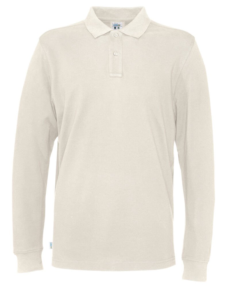 POLO PIQUE LONG SLEEVE MAN - GOTS GECERTIFICEERD — Gebroken Wit