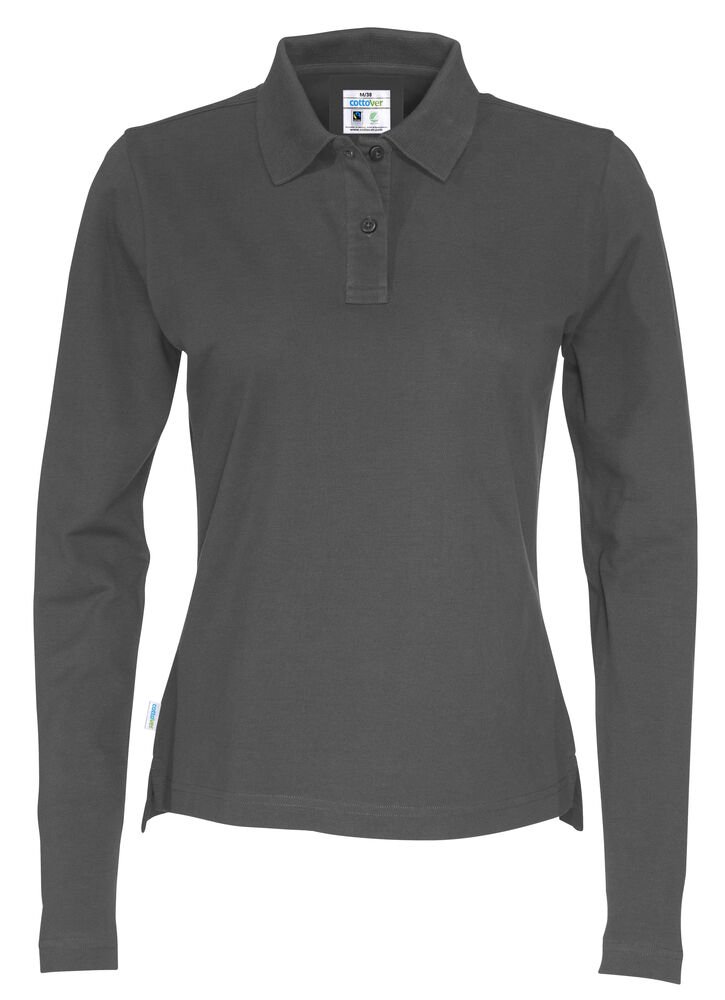 POLO PIQUE LONG SLEEVE LADY - GOTS GECERTIFICEERD — Antraciet
