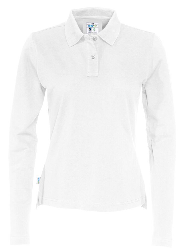 POLO PIQUE LONG SLEEVE LADY - GOTS GECERTIFICEERD — Wit