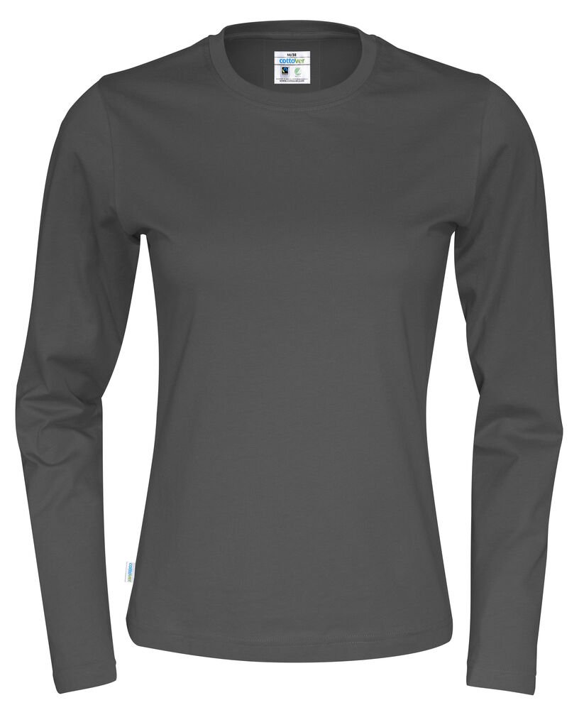 T-SHIRT LONG SLEEVE LADY - GOTS GECERTIFICEERD — Antraciet