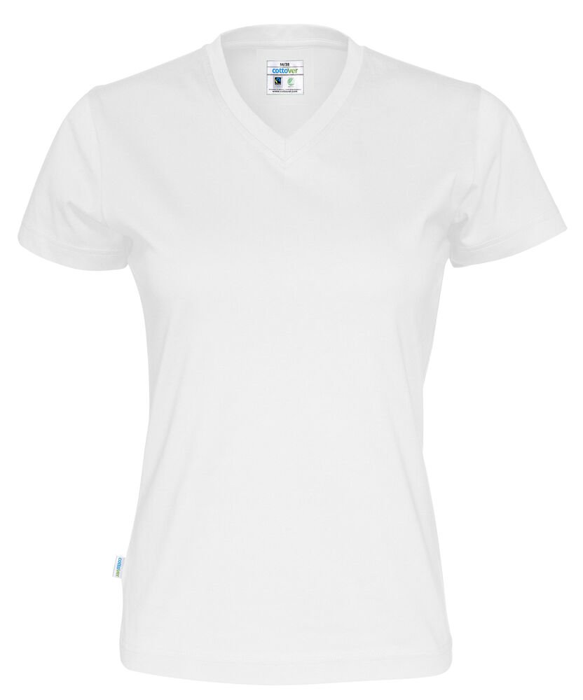 T-SHIRT V-NECK LADY - GOTS GECERTIFICEERD — Wit