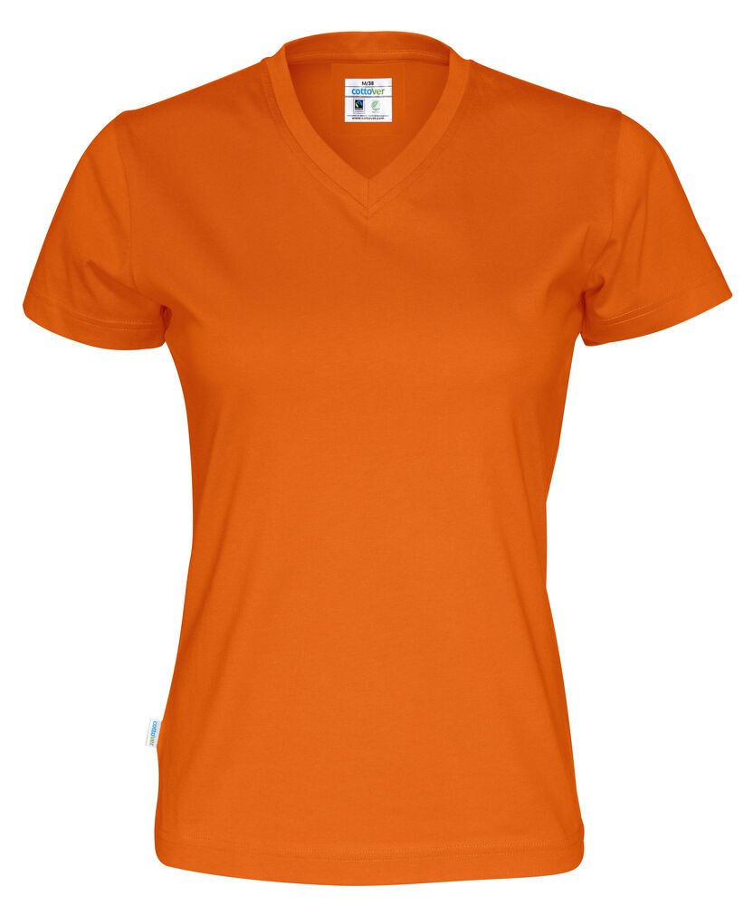 T-SHIRT V-NECK LADY - GOTS GECERTIFICEERD — Oranje