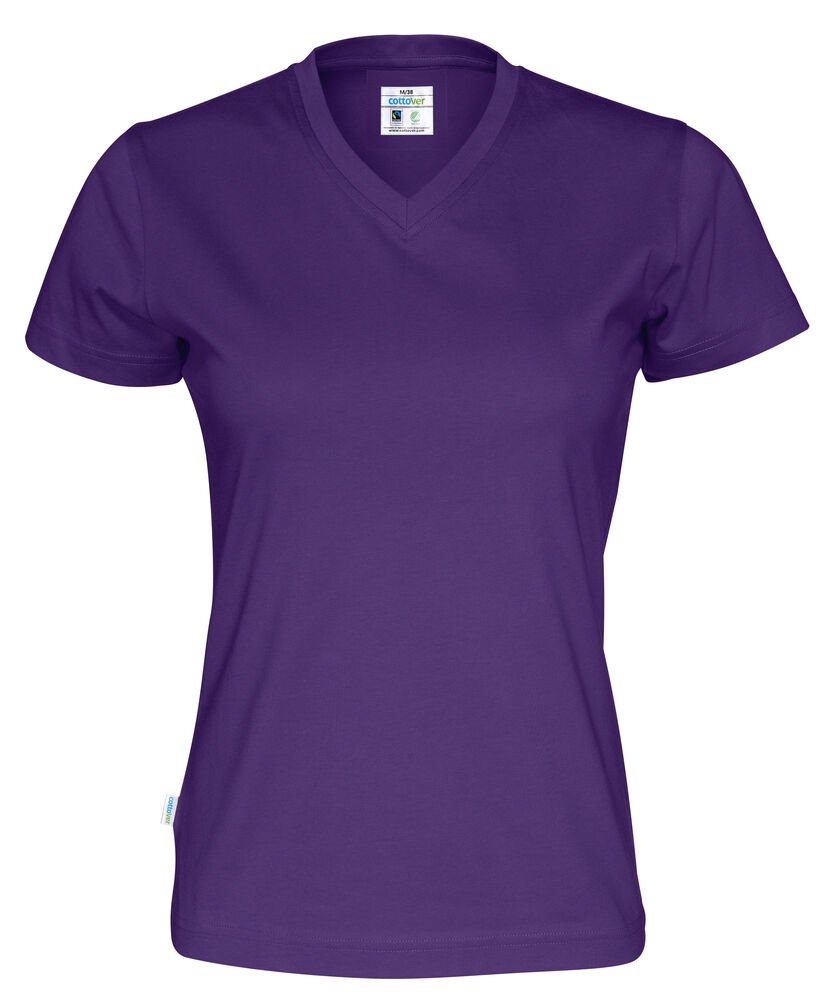 T-SHIRT V-NECK LADY - GOTS GECERTIFICEERD — Paars