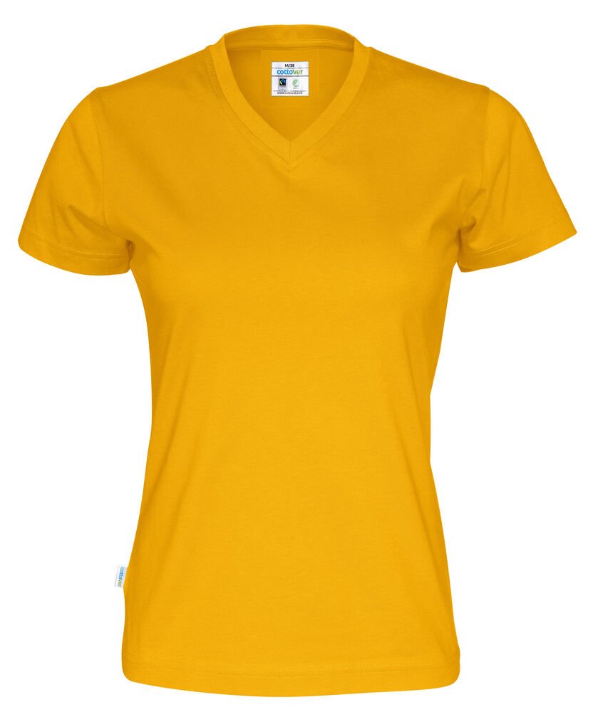 T-SHIRT V-NECK LADY - GOTS GECERTIFICEERD — Geel