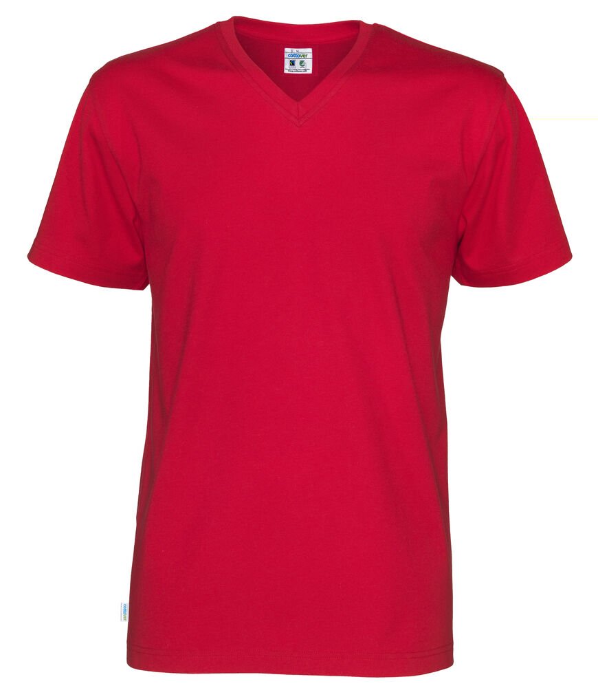 T-SHIRT V-NECK MAN - GOTS GECERTIFICEERD — Rood