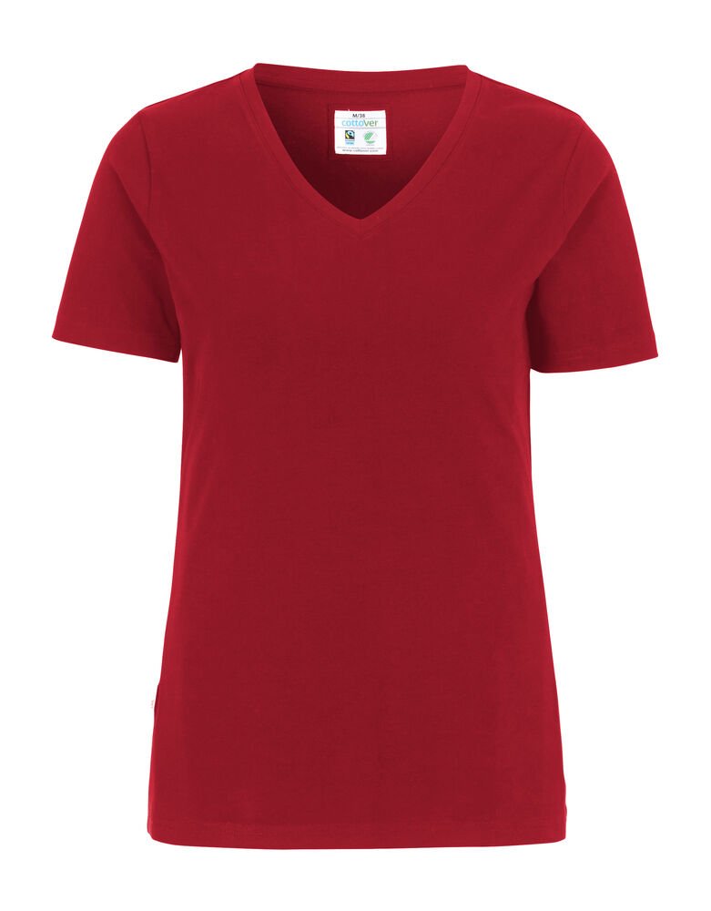 STRETCH V-NECK LADY - GOTS GECERTIFICEERD — Rood