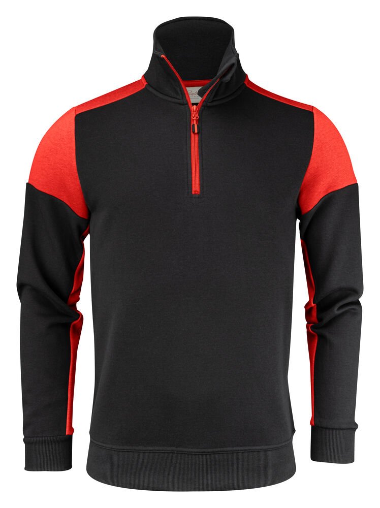 Prime Sweater Halve Rits Unisex — Zwart/Rood