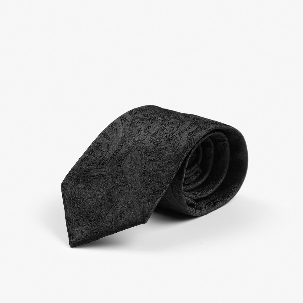 Solid Paisley Tie With Giftbox — Zwart
