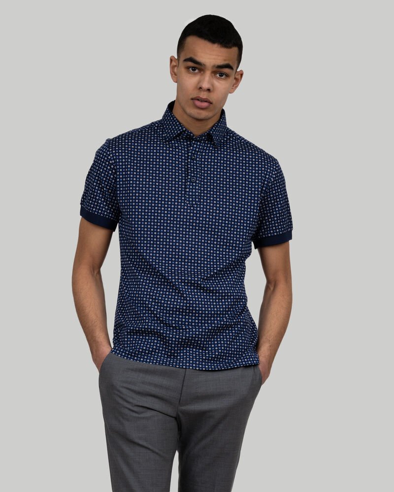 Indigo Bow 131 Polo Pique Slim Fit Heren — Blauwe Print