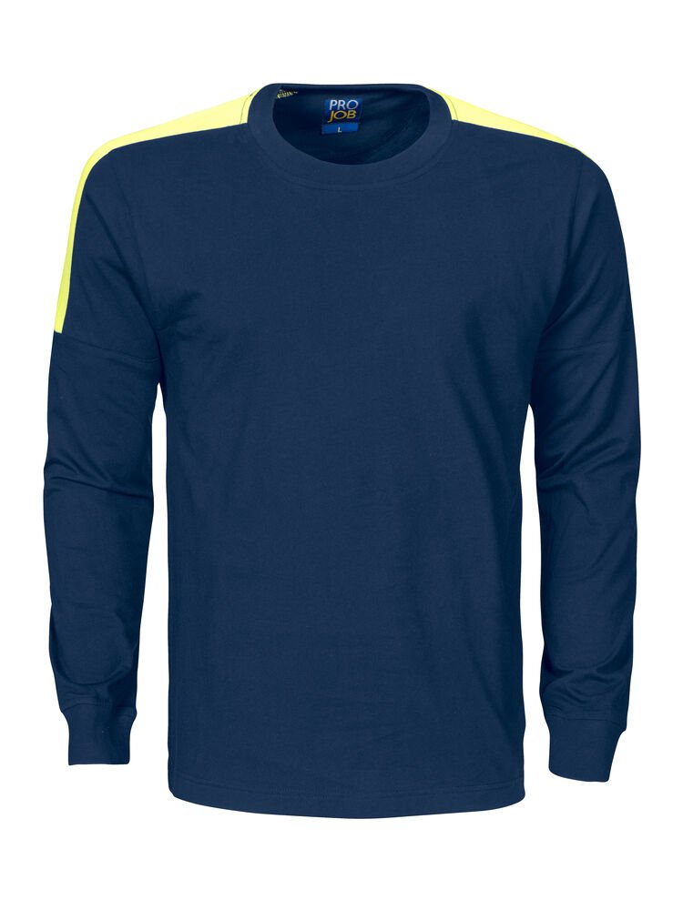 2020 T-SHIRT LANGE MOUWEN MET FLUO INZETSTUKKEN — Marine /Geel