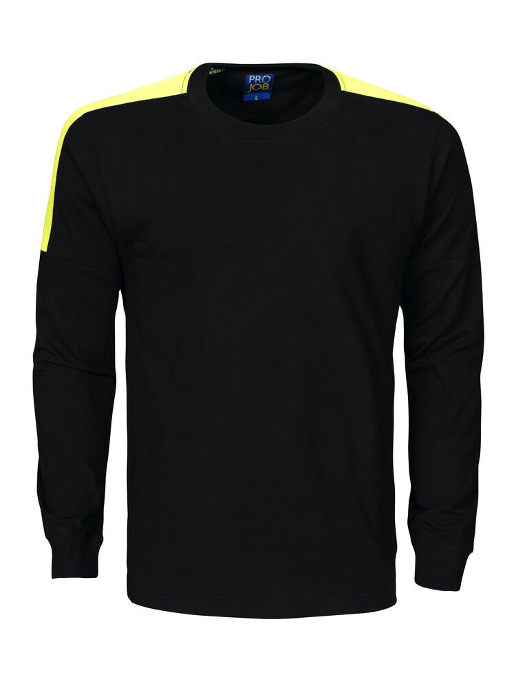 2020 T-SHIRT LANGE MOUWEN MET FLUO INZETSTUKKEN — Zwart/Geel