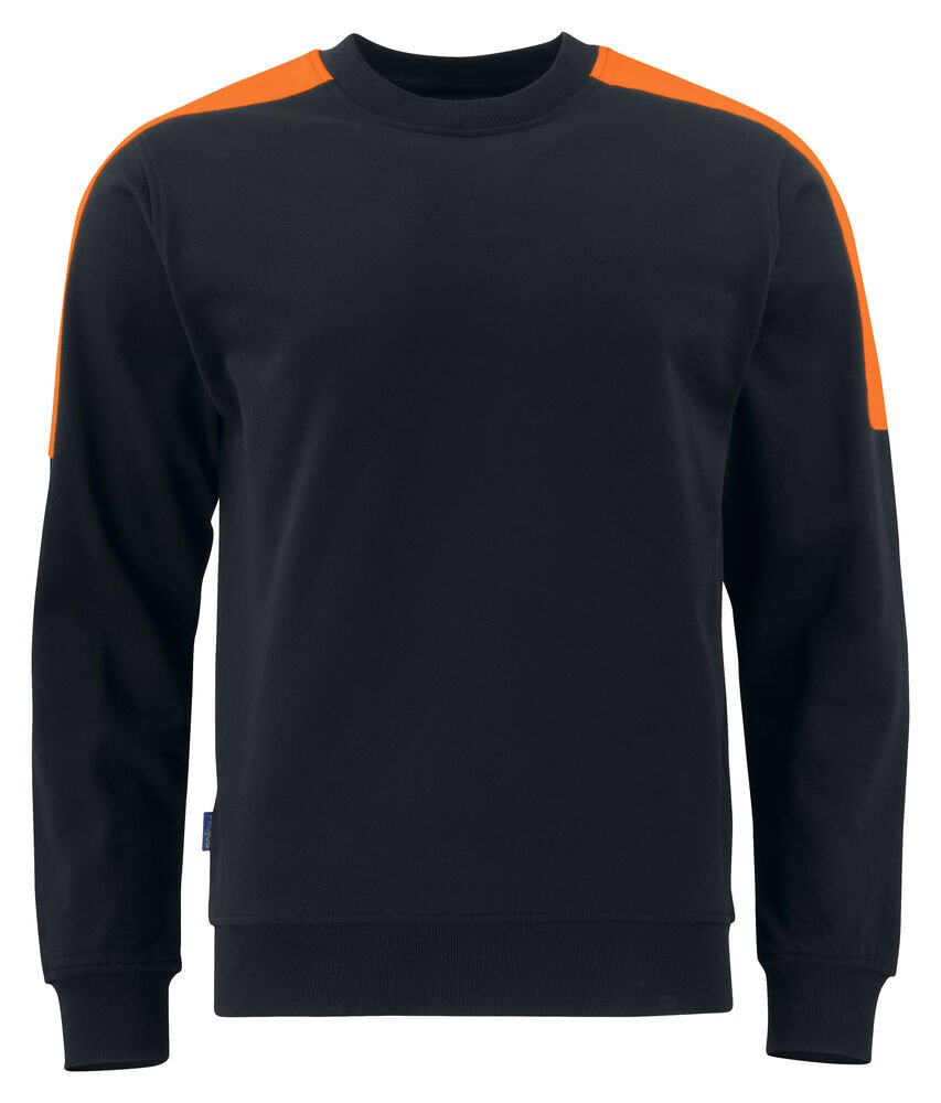 2125 SWEATER RONDE HALS MET FLUO INZETSTUKKEN — Zwart/Oranje