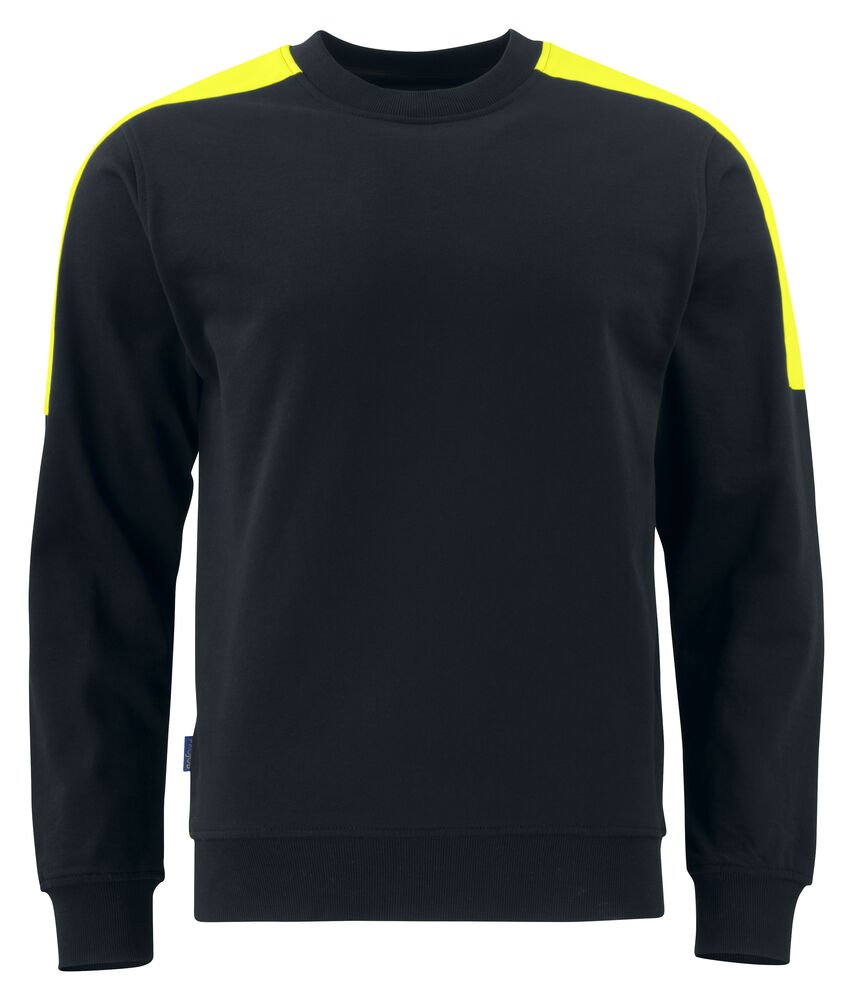 2125 SWEATER RONDE HALS MET FLUO INZETSTUKKEN — Zwart/Geel
