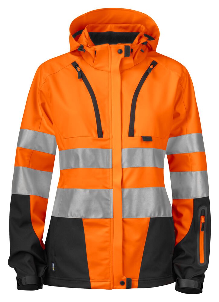 6423 ONGEVOERDE SIGNALISATIE SOFTSHELL EN ISO 20471 KLASSE 3 DAMES — Oranje/Zwart