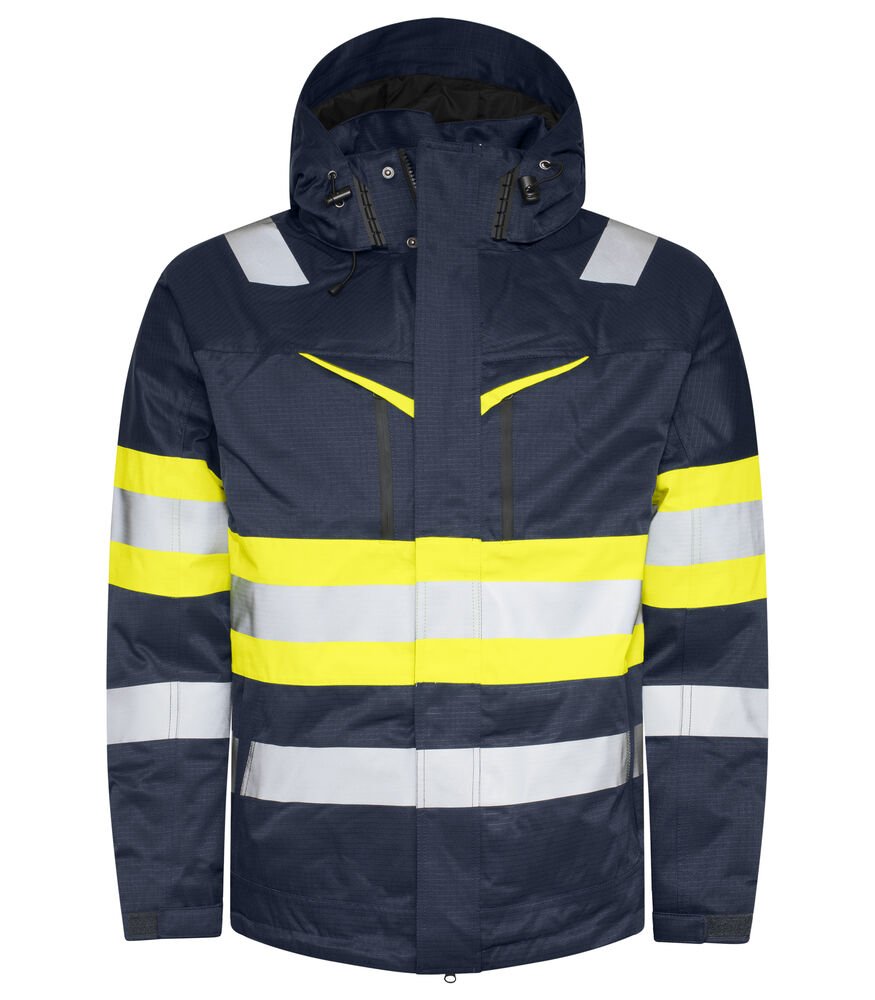 6454 GEVOERDE SIGNALISTIEJAS EN ISO 20471 KLASSSE 1 — Geel/Marine