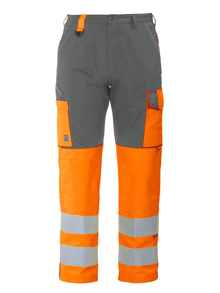 6501 SIGNALISATIEBROEK MET KNIEZAKKEN EN ISO 20471 KLASSE 2 — Oranje/Grijs