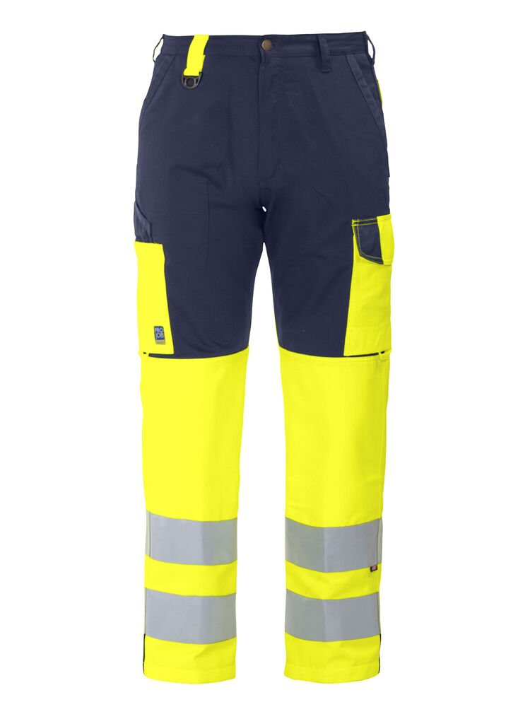 6501 SIGNALISATIEBROEK MET KNIEZAKKEN EN ISO 20471 KLASSE 2 — Geel/Marine