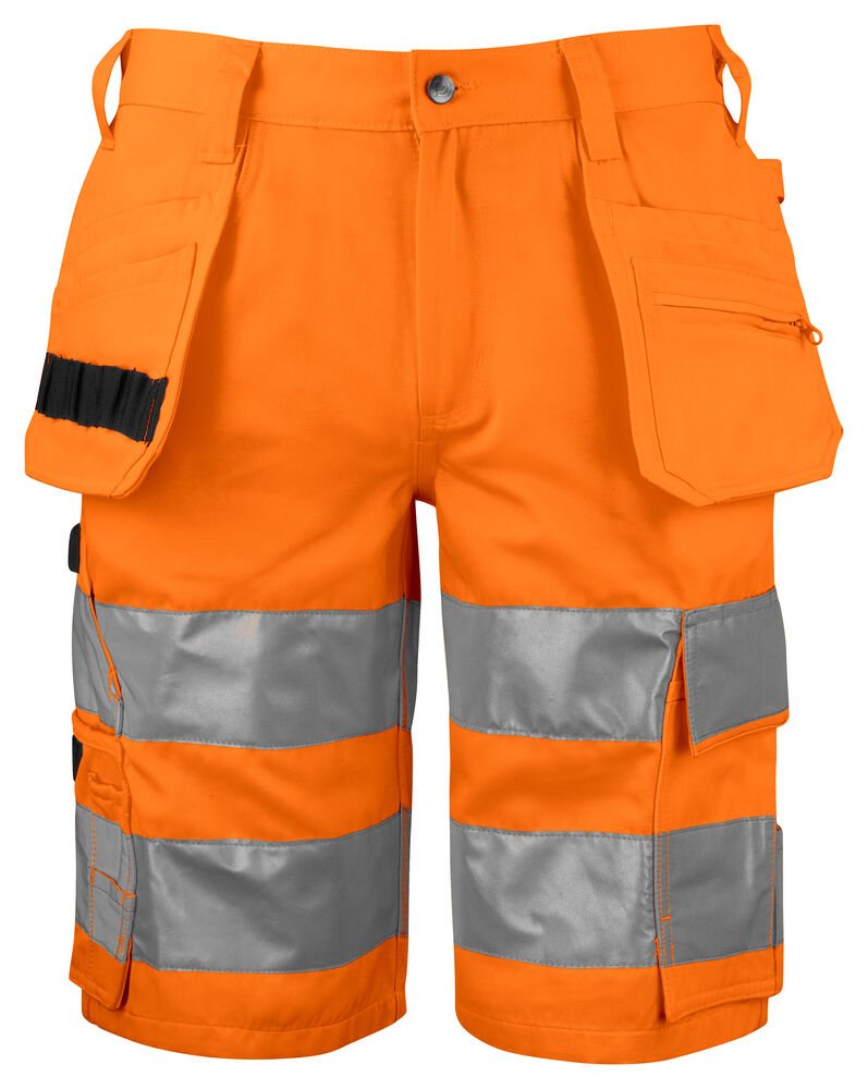 6535 SIGNALISATIESHORT MET SPIJKERZAKKEN EN ISO 20471 KLASSE 2 — Oranje/Zwart